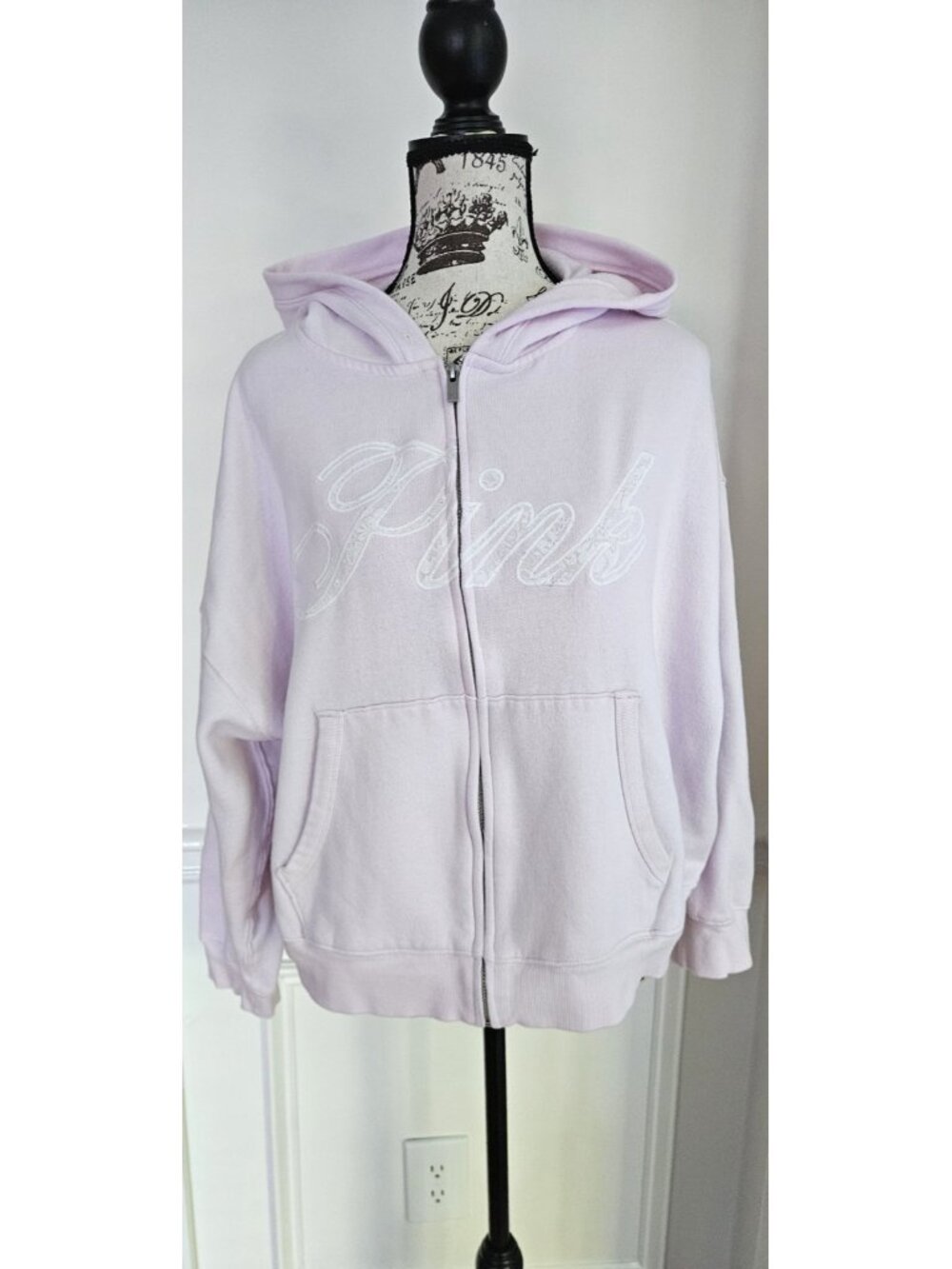 PINK by Victoria's Secret XL Lace Applique Logo Hoodie Sweatshirt
